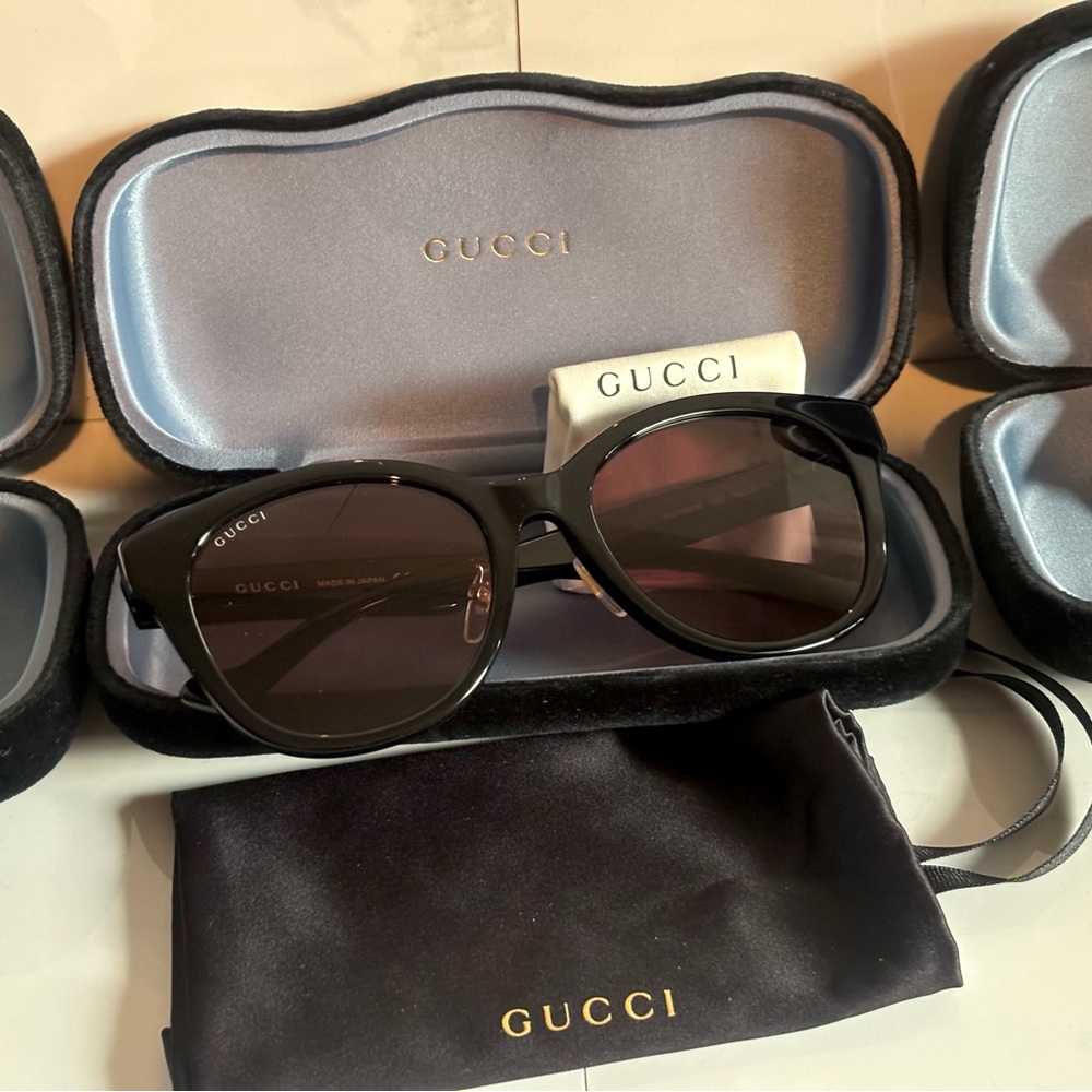 Gucci 💅🏻✨ Black Designer GG Round Designer Sunglasses GG1002SK 002 56-20-145 - Picture 5 of 10